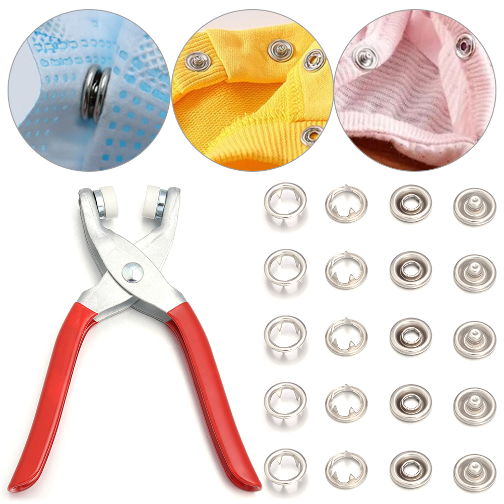 Snap Button Plier - 50 مجموعة من أزرار الكبس المعدنية