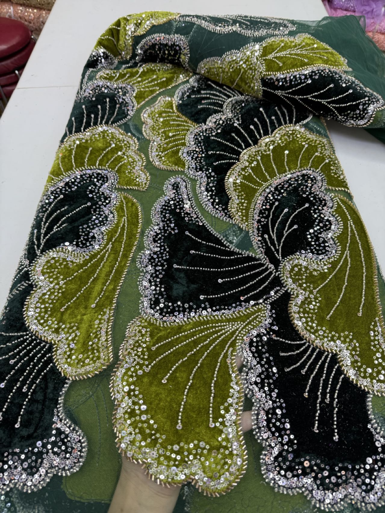 قماش دانتيل فاخر مزين بالترتر  - مراجعة Sewing Velvet Fabric وسعره