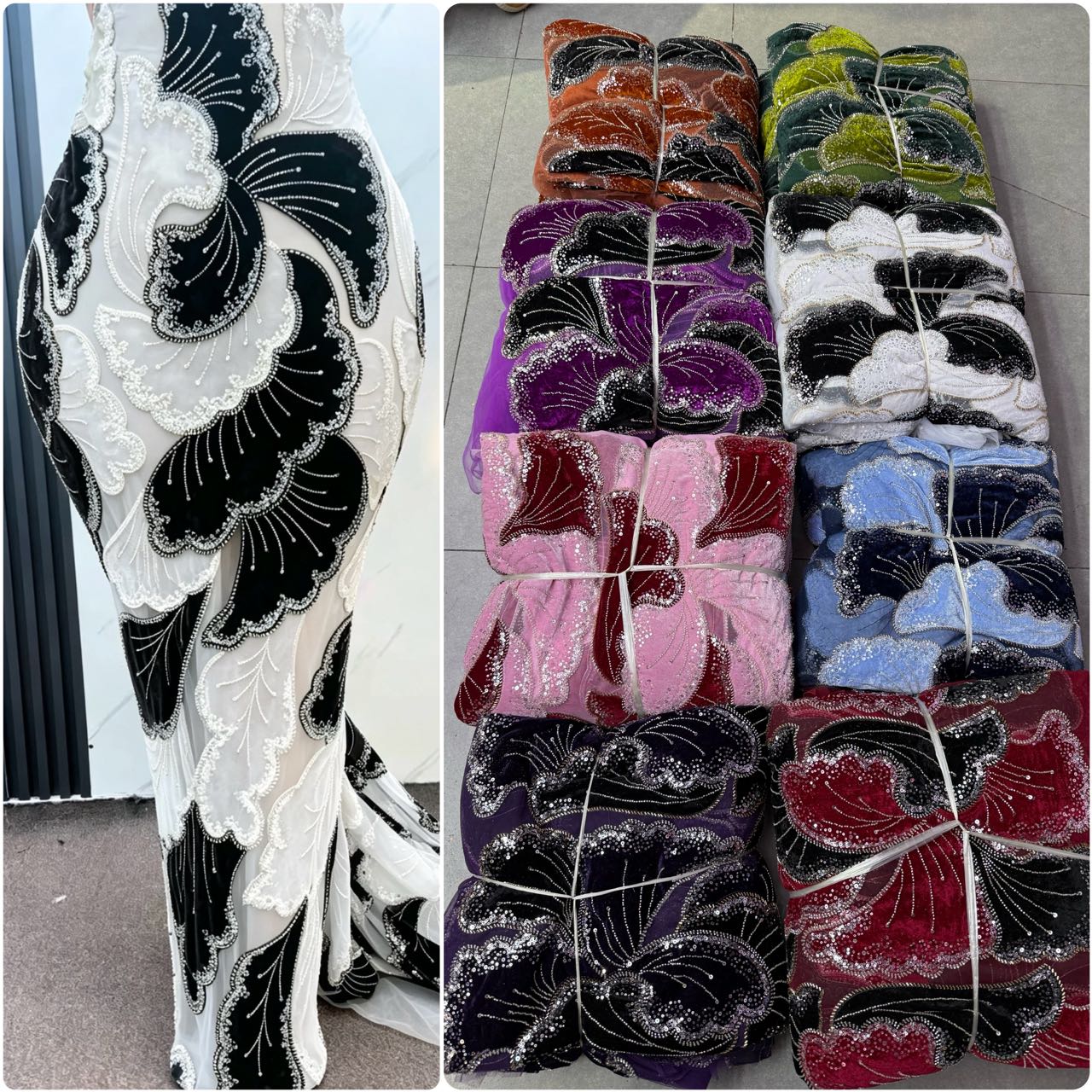 قماش دانتيل فاخر مزين بالترتر  - مراجعة Sewing Velvet Fabric وسعره
