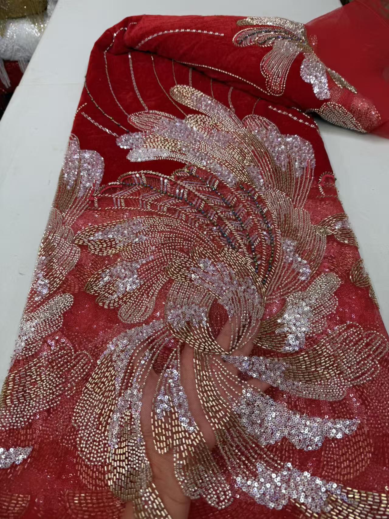 قماش دانتيل فرنسي أفريقي مزين  - مراجعة Sewing Velvet Fabric وسعره