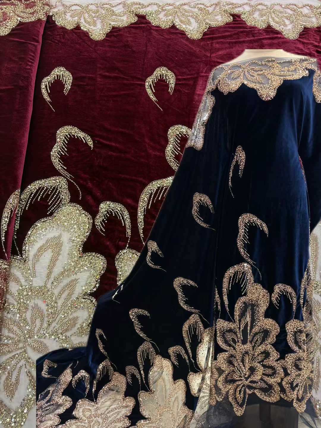 قماش دانتيل ثقيل مطرز بالمخمل  - مراجعة Sewing Velvet Fabric وسعره